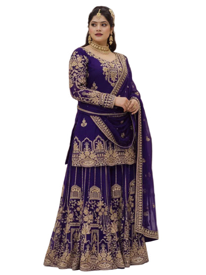 RE Zari & Sequin Work Georgette Kurti Set with 2.5m Flare Palazzo (M-3XL)