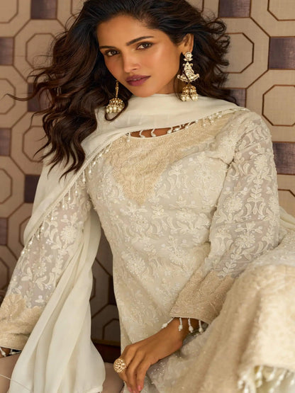 RE Premium Real Georgette Embroidered Suit Set with Sequin & Bead Work - Fully Stitched