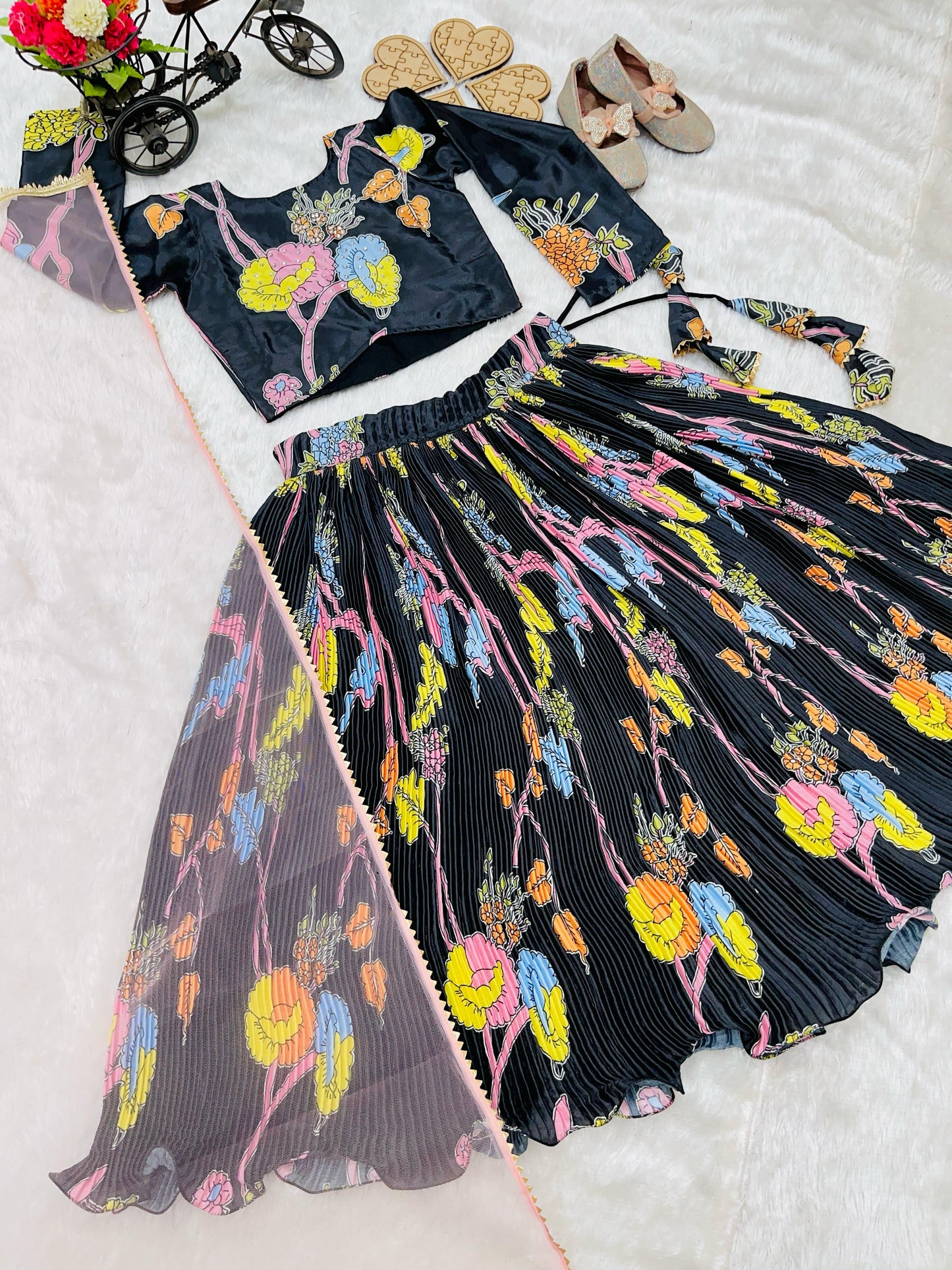 ES New Designer Kids Lehenga Choli Set Chino Silk– Ready to Wear Collection