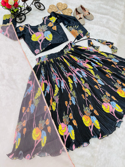 ES New Designer Kids Lehenga Choli Set Chino Silk– Ready to Wear Collection