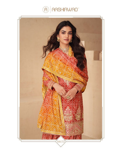 ES New Free-Size Stitched Catalog – Elegant Chinnon Silk Top, Plazzo & Dupatta