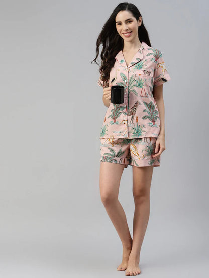 Divena Multi Color Cotton Floral Print Night Suit