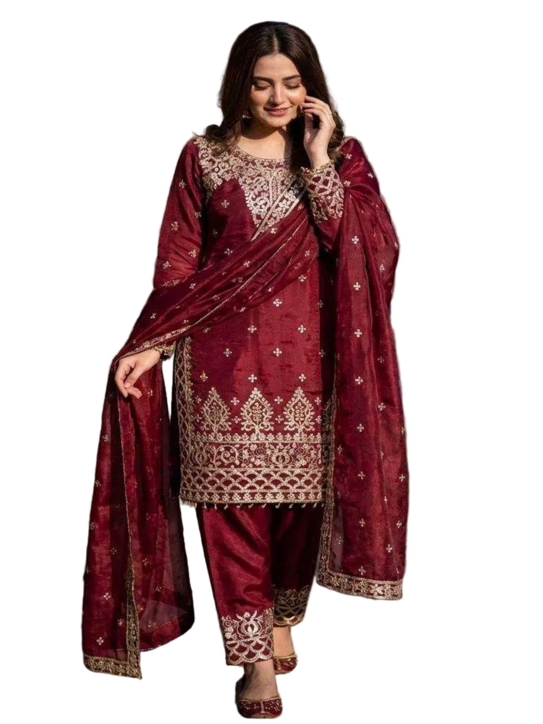 WT Designer GMY Silk 3-Piece Set - Heavy Sequence Embroidery Ready-to-Wear Suit