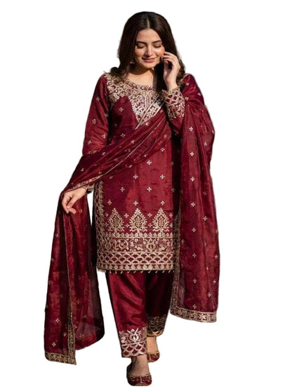 WT Designer GMY Silk 3-Piece Set - Heavy Sequence Embroidery Ready-to-Wear Suit