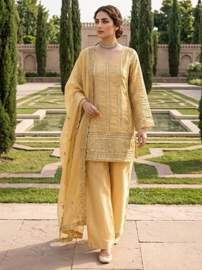 Women’s JMC Silk Thread & Sequence Embroidered Kurta Palazzo Set with Dupatta-RE