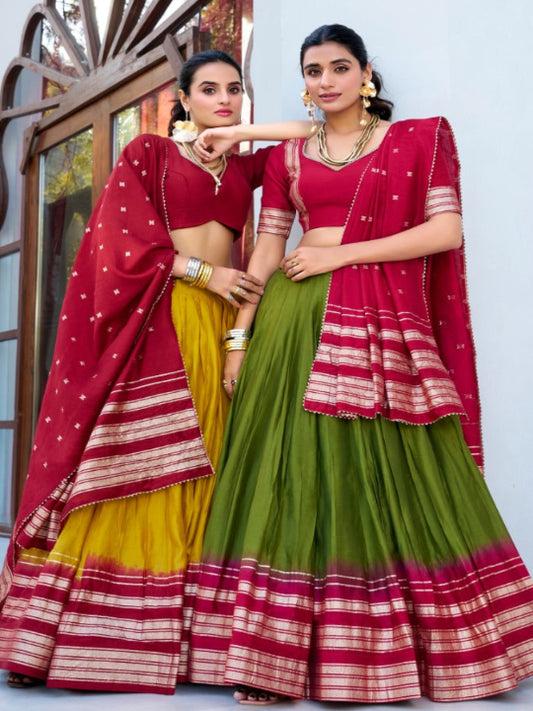 ES Pure Chanderi Lehenga with Zari Weaving Work Border, Blouse & Dupatta