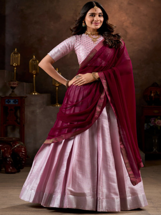 ES Elegant Jacquard Silk Lehenga Set with Weaving Work and Georgette Dupatta