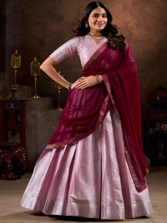 ES Elegant Jacquard Silk Lehenga Set with Weaving Work and Georgette Dupatta