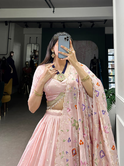 ES Lehenga Blouse & Dupatta with Sequins & Thread Embroidery work With Lace Border