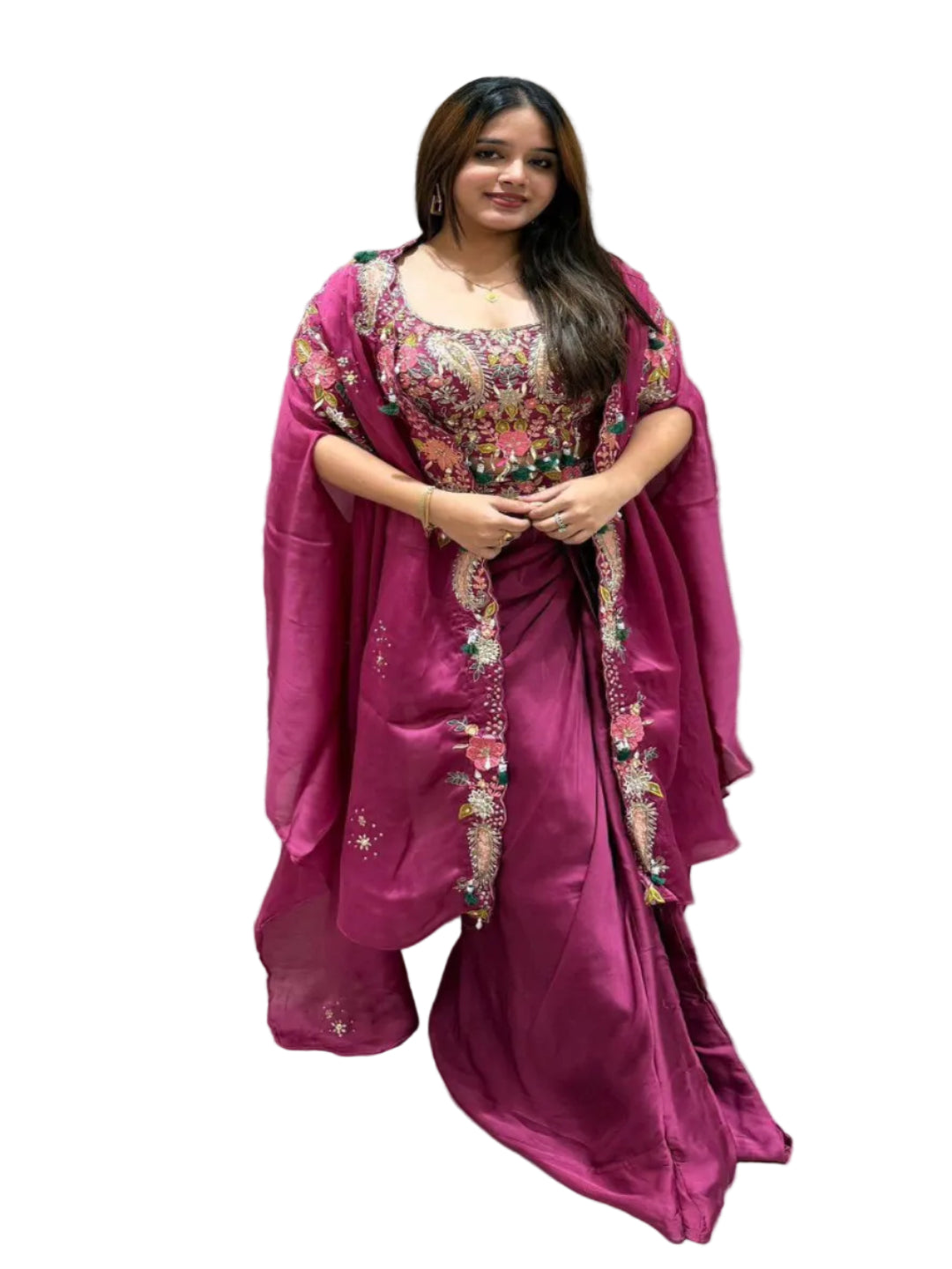 RE Premium Rangoli Silk 3-Piece Indo-Western Set | Sequence Embroidery Blouse, Dhoti & Shrug