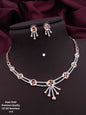 YNF Premium Rose Gold Plated AD Diamond Necklace Set with Dual-Tone Floral Design