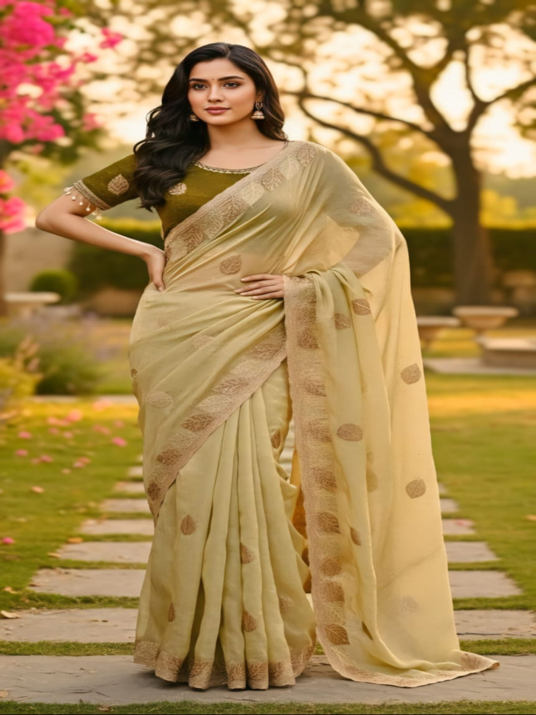ES Luxurious Embroidered Saree with Ready-to-Wear Contrast Blouse