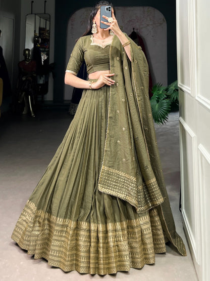 ES Pure Chanderi Plain Lehenga with Intricate Zari Work Border