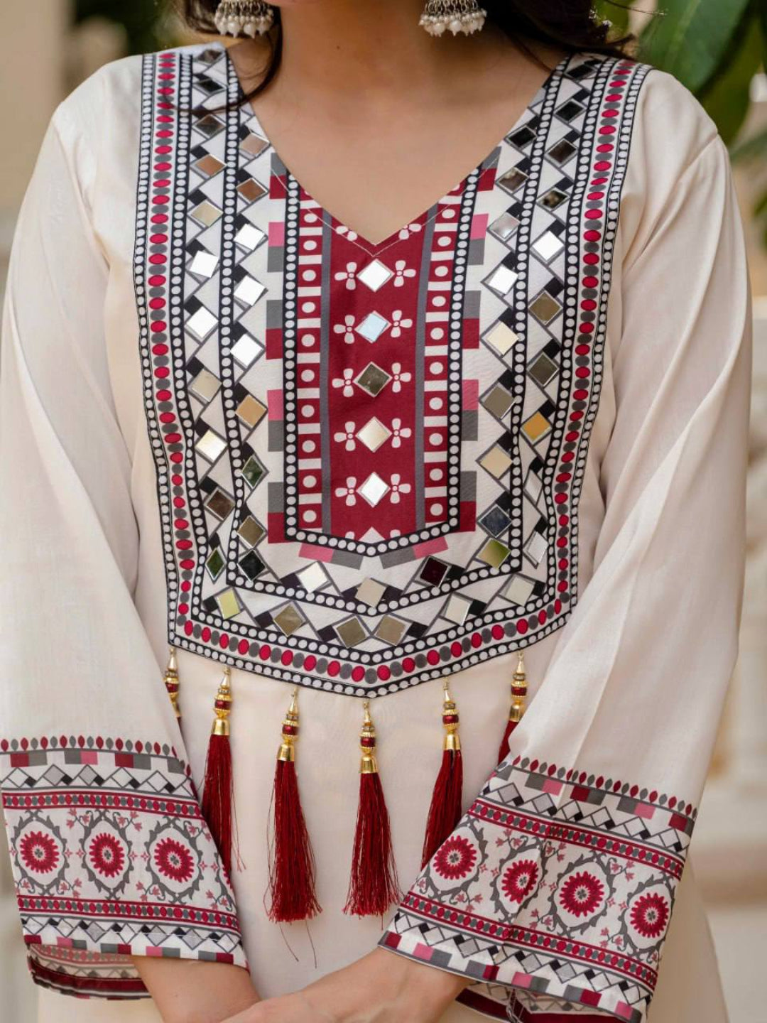 RE Maslin Silk Digital Printed Suit Set with Real Mirror Work and Palazzo (Sizes M-XXL)