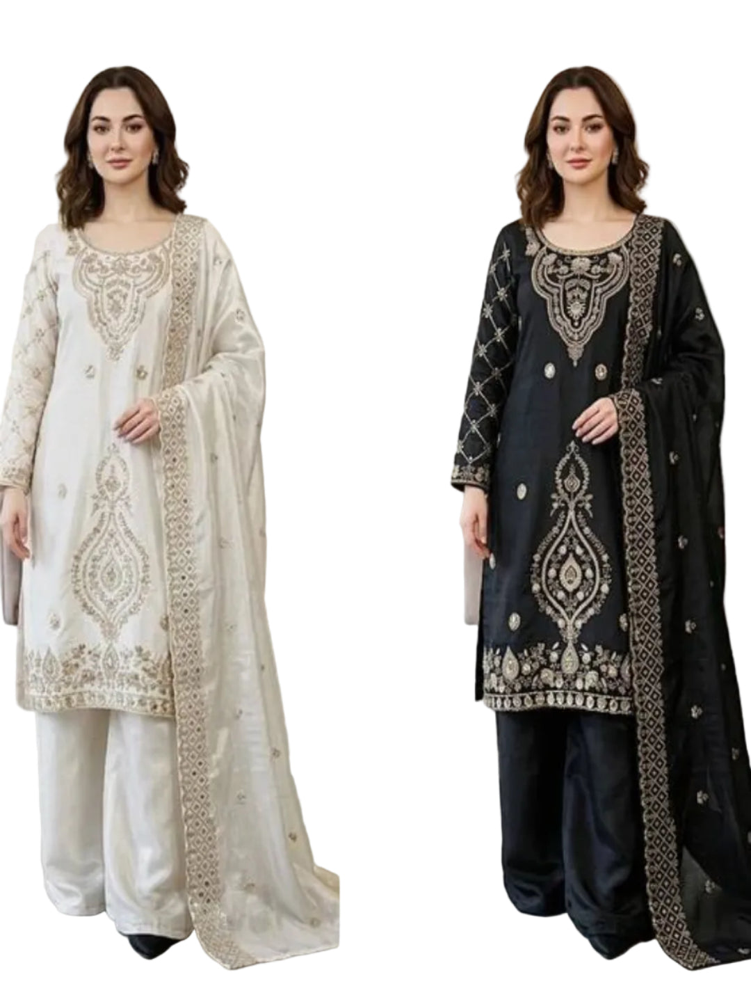 Women’s Jimmy Choo Silk Embroidered Top and Sharara Set with Sequence Cutwork Dupatta - RE