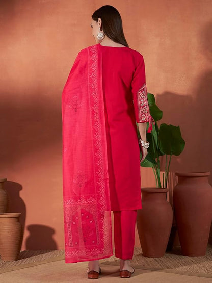 ICF Roman Viscose Embroidered Suit Set with Soft Mull Cotton Dupatta