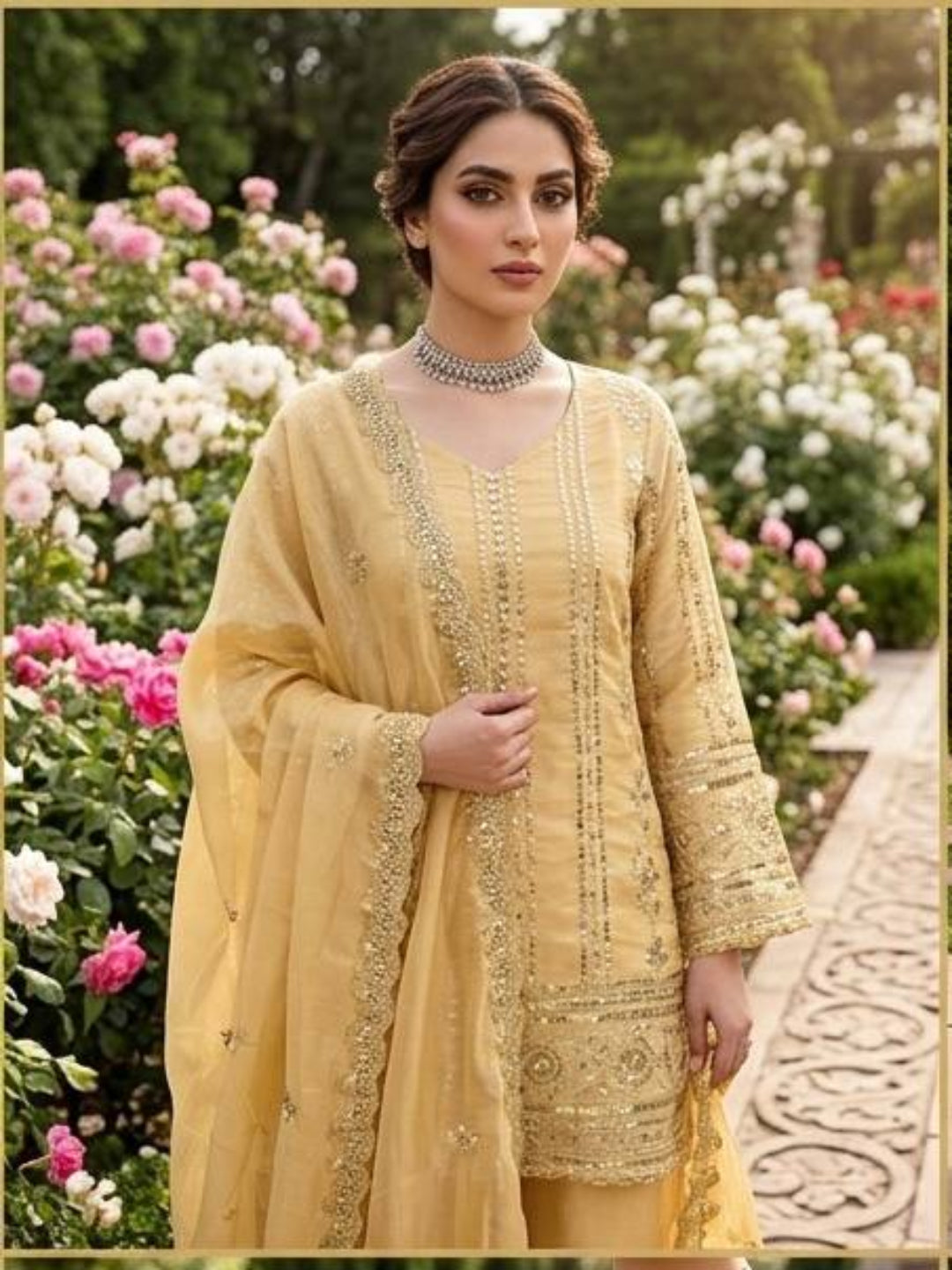 Women’s JMC Silk Thread & Sequence Embroidered Kurta Palazzo Set with Dupatta-RE