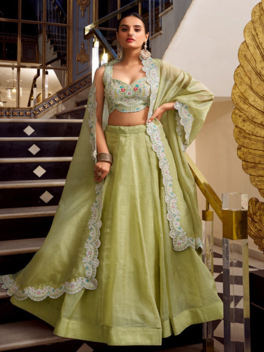 ES Elegant Gold Crush Lehenga Set with Sequins, Jarkan Work