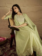 KF Mirror and Thread Embroidered, Zari Embellished Anarkali Kurta With Printed Bottom and Embroidered Dupatta