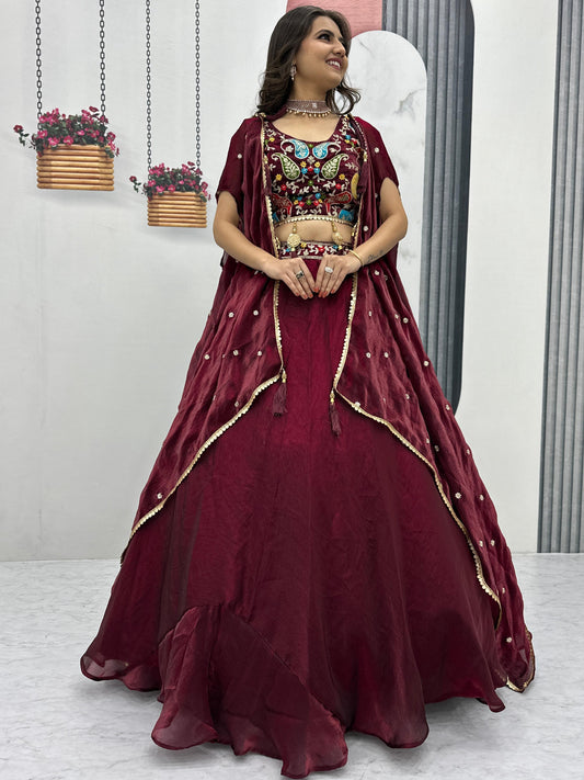 ES Fendy Lehenga Choli set with heavy embroidery with Shrug style Dupatta