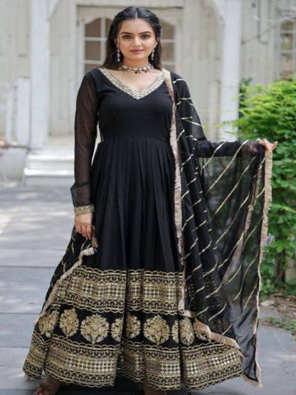 ES Women Long  Georgette Gown with Dupatta & Embroidered Sequins work
