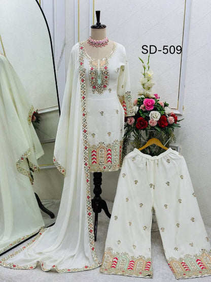 ES Pure Chinon Silk Top-Plazzo with Dupatta Set Fully Stitched