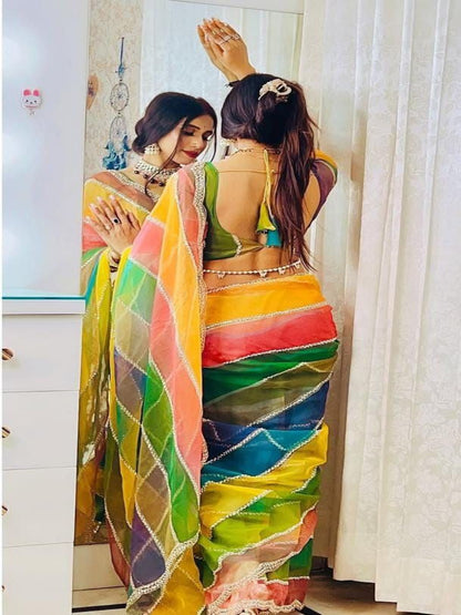 YNF Luxurious Soft Tabby Silk Saree with Zarkhan Stone Work & Contrast Satin Blouse