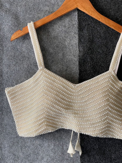 ES Designer Pure Silk Spaghetti Blouse with Handcrafted Pearl (Moti) Work