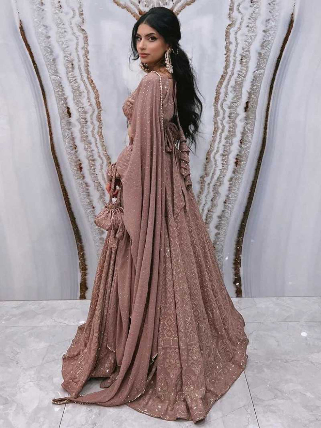 YNF Faux Georgette Lucknowi Georgette Designer Sequins Lehengas