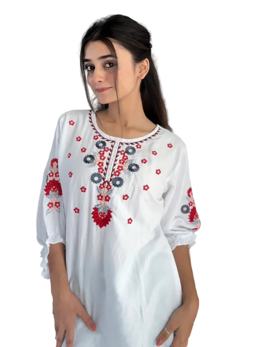 YNF Fully Stitched Western Tunic Top - Heavy Rayon Fabric & Embroidery