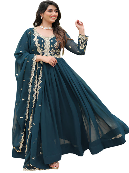 ES Women Faux Georgette Blooming gown with Sequins Multi Embroidered Work