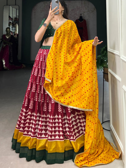 ES Tushar Silk Stitched Lehnga Set with Blouse Piece & Dupatta - Bandhej Print