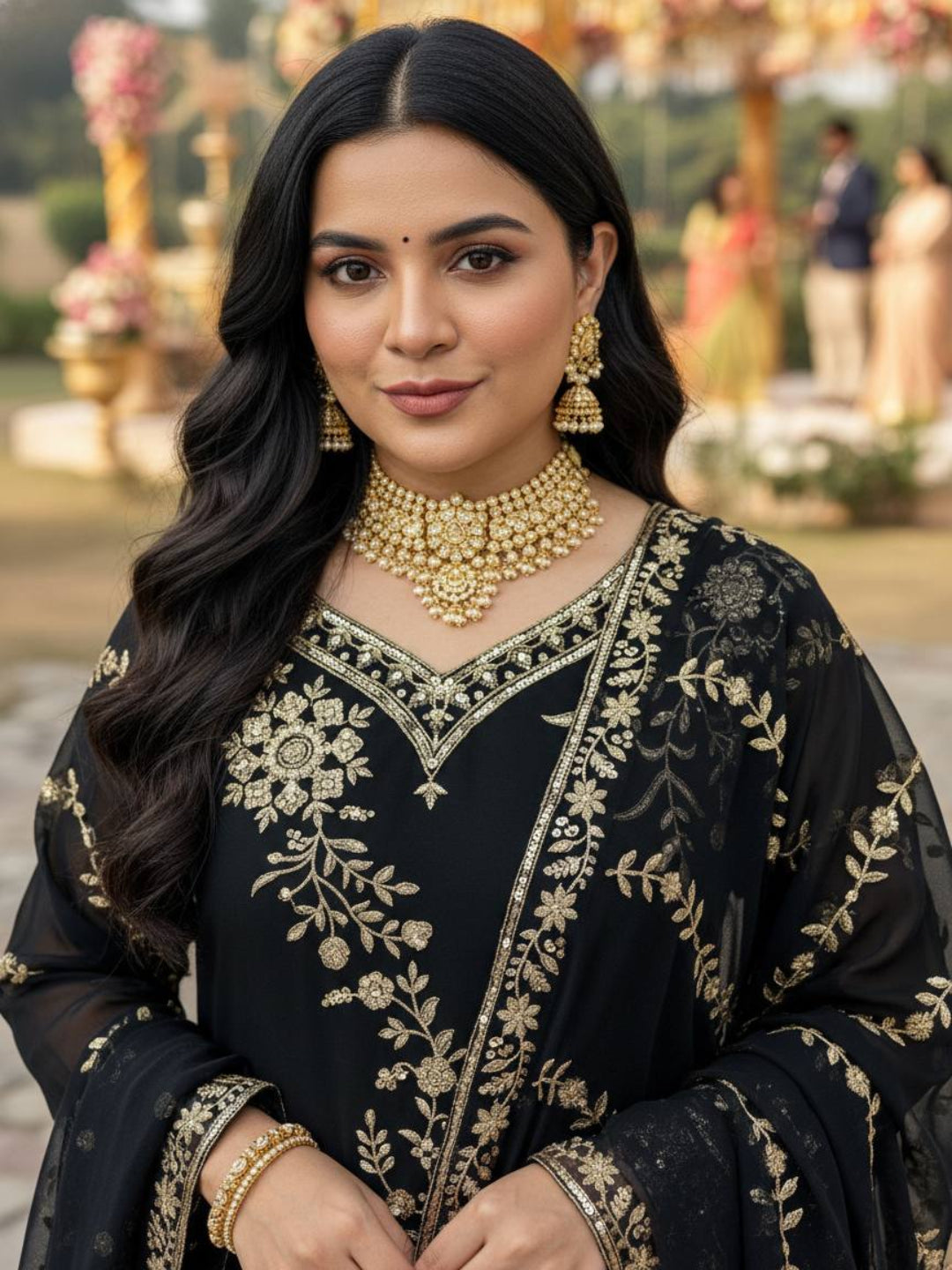 RE Semi Faux Georgette 3-Piece Kurti Plazzo Set with Sequence & Zari Work