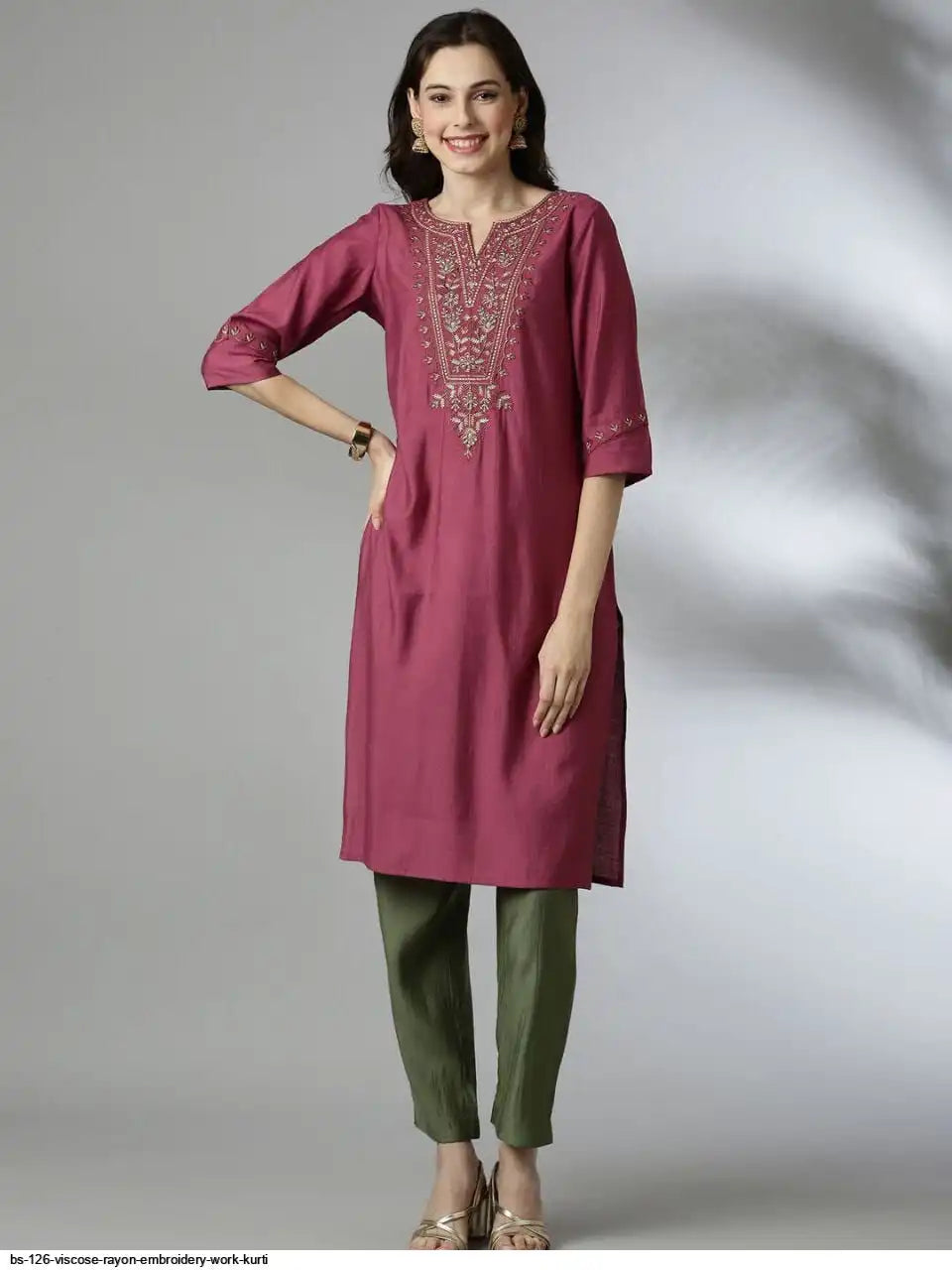 WT Women’s Viscose Rayon Straight Kurti with Elegant Embroidery Work