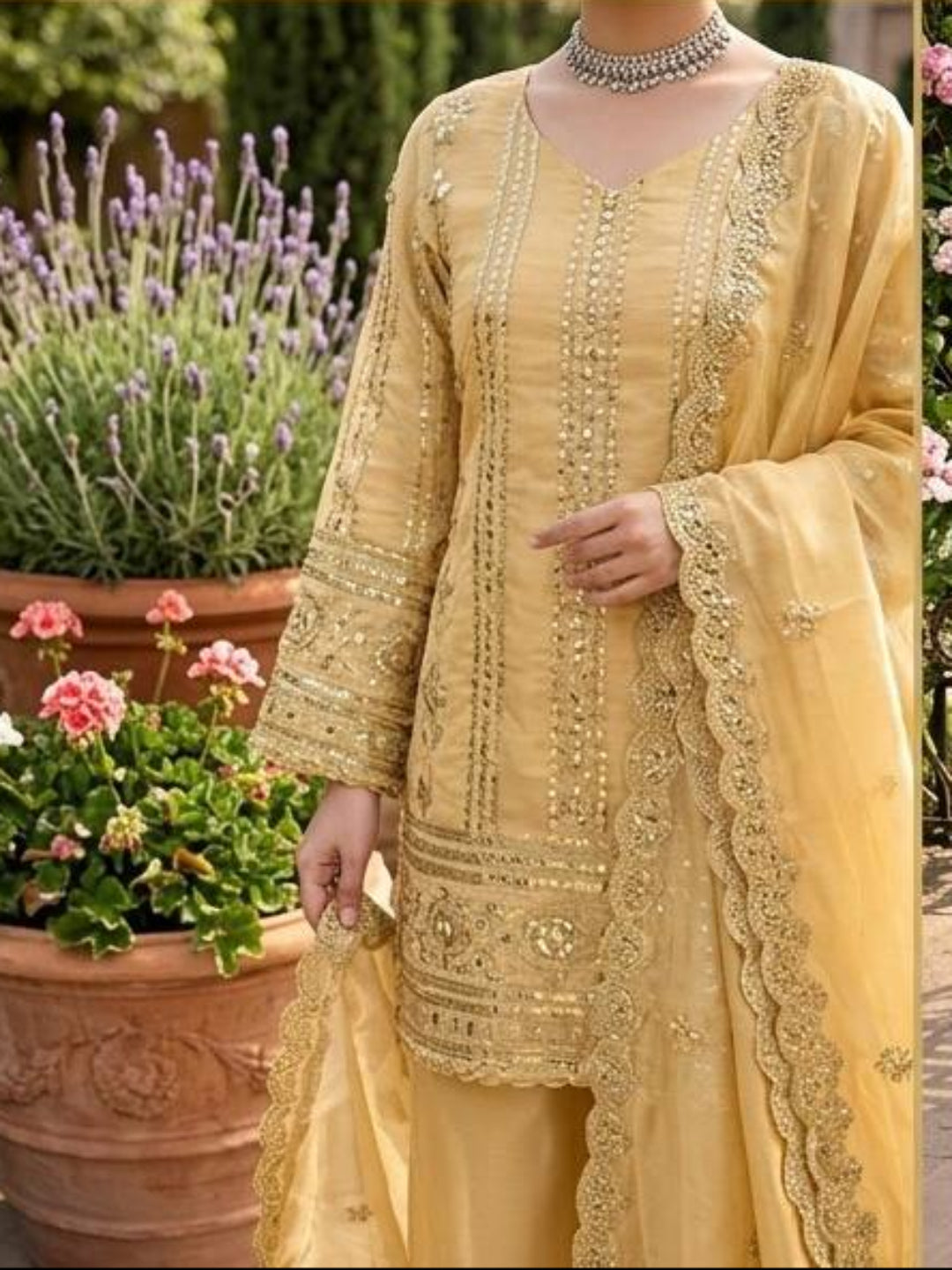 Women’s JMC Silk Thread & Sequence Embroidered Kurta Palazzo Set with Dupatta-RE