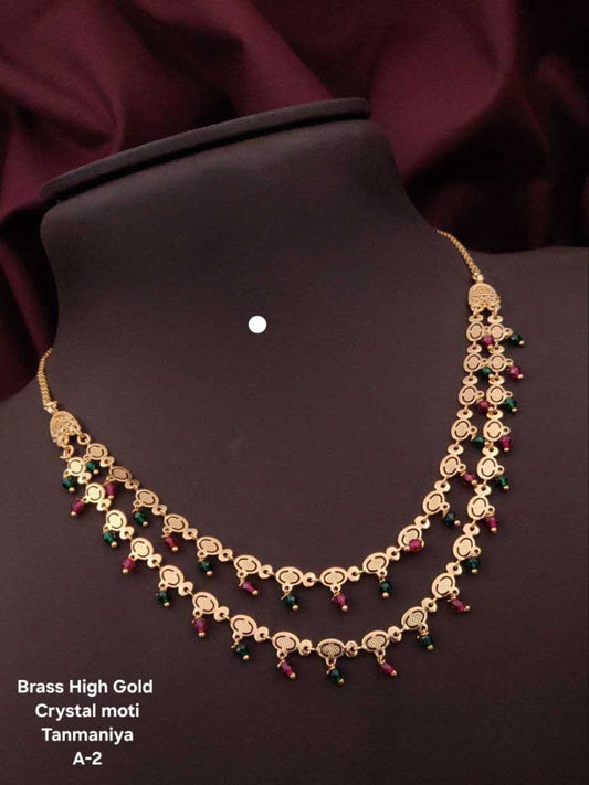 YNF Trendy Short Alloy Necklace with Fancy Gold Plating and Stone Detailing