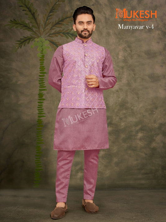 ES Heavy Banglori Silk Kurta-Pant-Koti Set  for a premium look