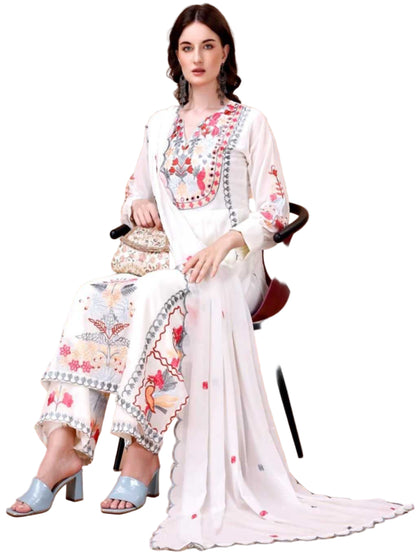 YNF Elegant 3-Piece Floral Embroidered Kurta Set for Festive Wear