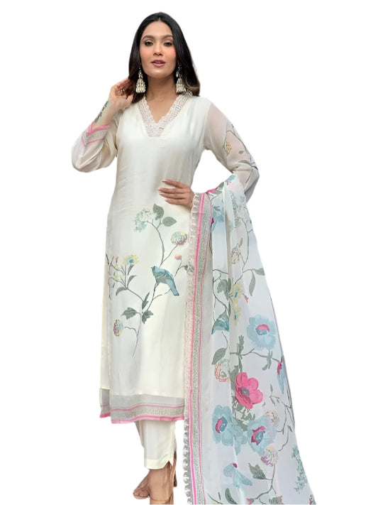 ICF Women Floral Print Straight Kurta Suit Set with pant & dupatta