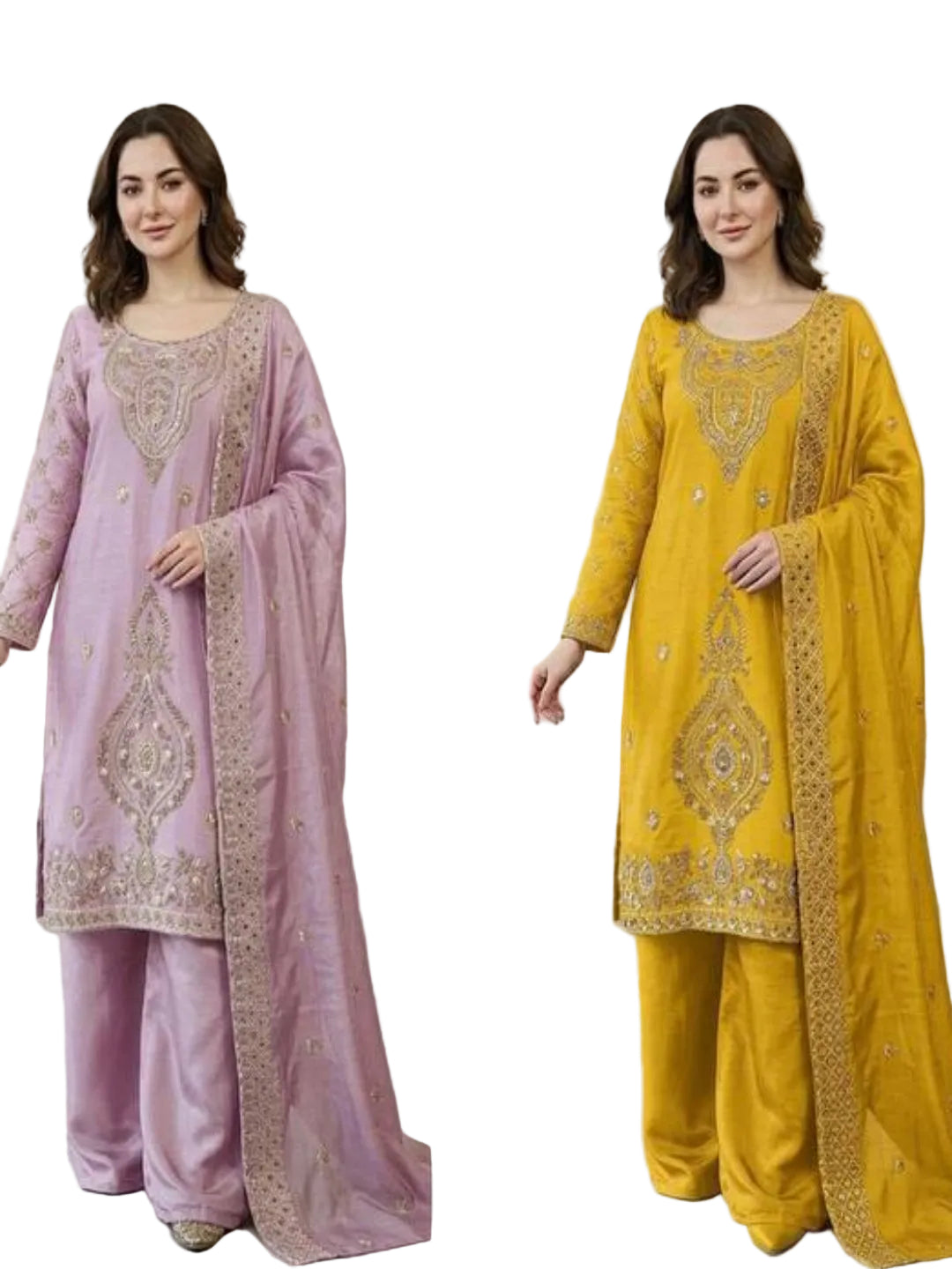 Women’s Jimmy Choo Silk Embroidered Top and Sharara Set with Sequence Cutwork Dupatta - RE