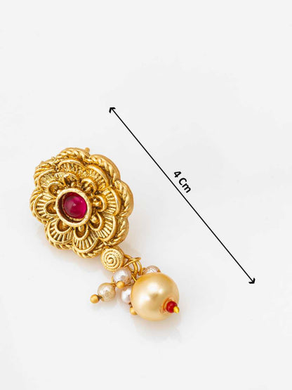 YNF Elegant Brass Gold Necklace and Earrings Set with Lustrous Pearls (Long Set) 1