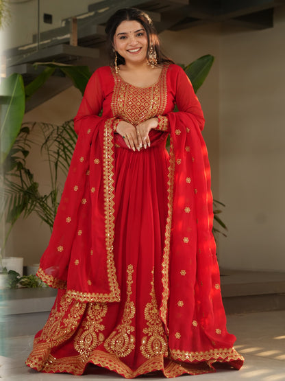 ES Embroidered Faux Blooming Gown with Dupatta – Festive & Party Wear