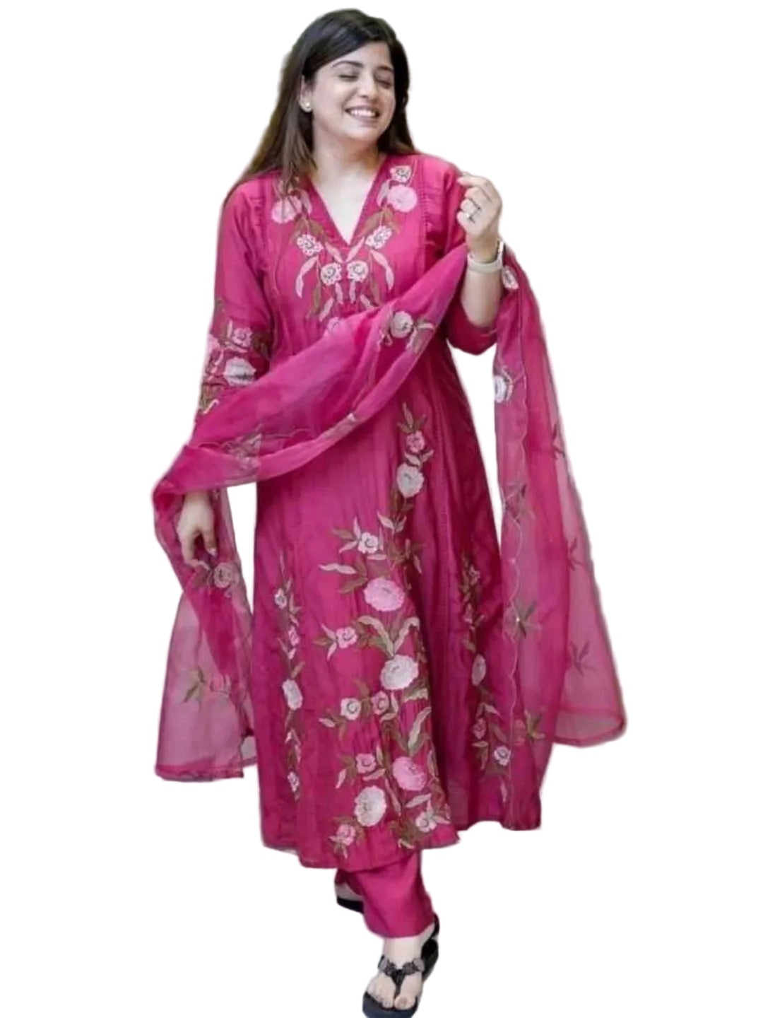 YNF Premium Chanderi Silk Embroidered Suit with Organza Dupatta