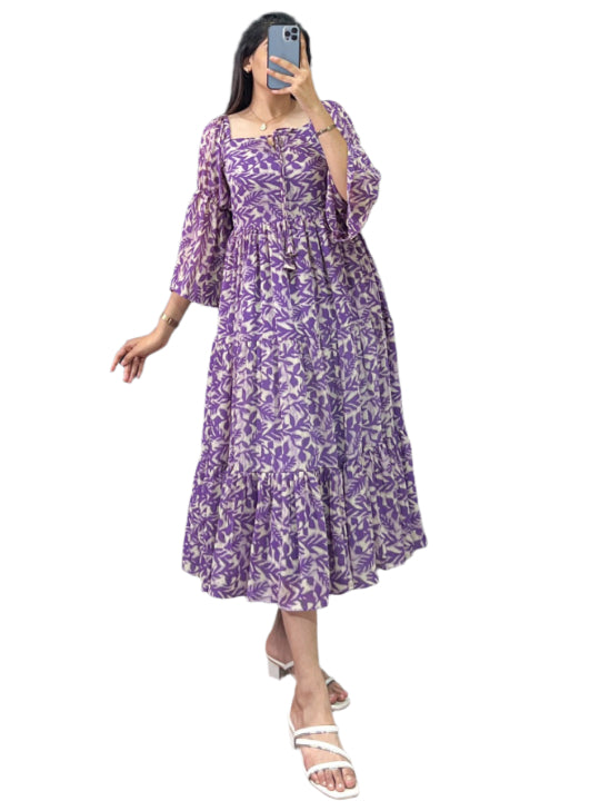 ES Women Georgette Multicolor Floral Printed Frock