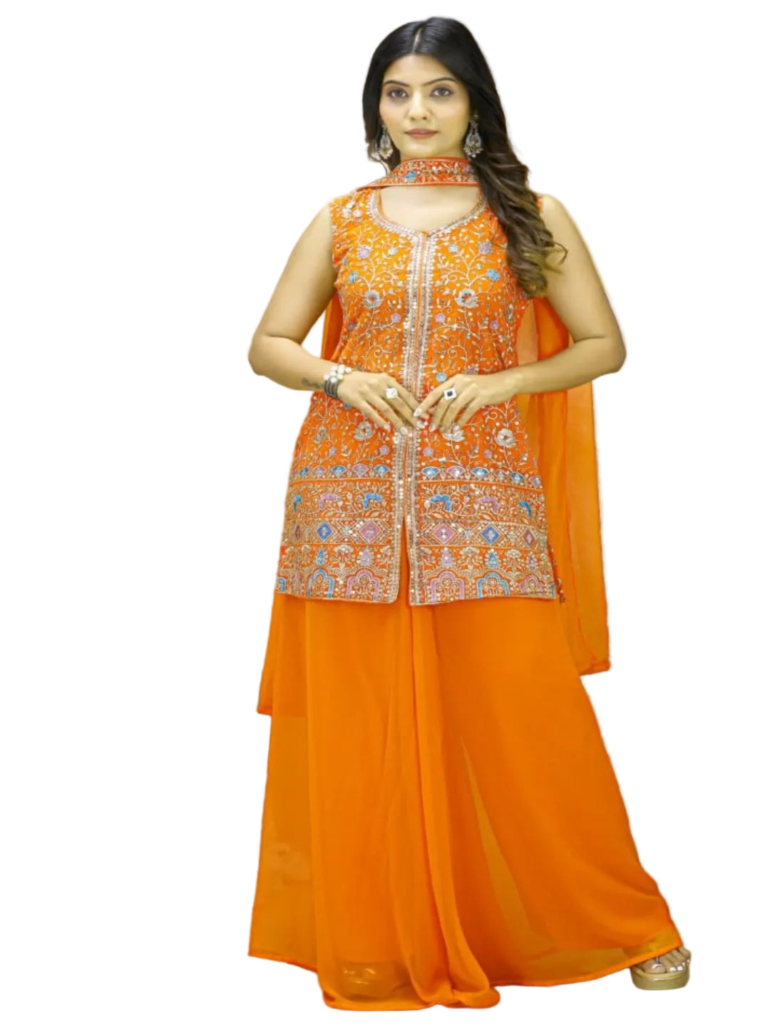 RE Designer Georgette Sharara Set with Heavy Sequence Embroidery – Fully Stitched