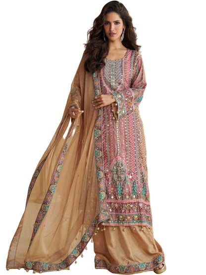 YNF Crepe Silk Suit Set | Printed Top Palazzo | Hand Aari Gota Patti Work