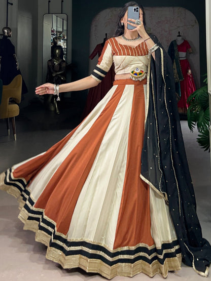 ES Designer Chinon Lehenga Set with Mirror & Embroidery Work -Stitched
