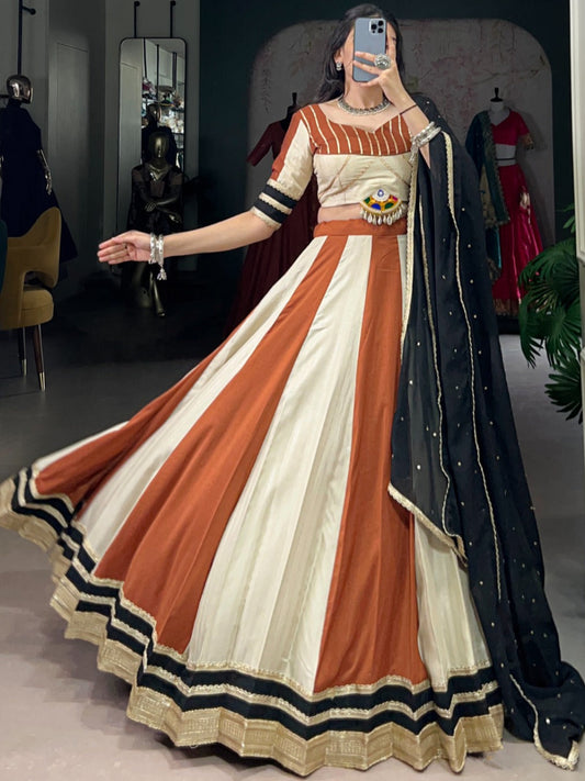 ES Designer Chinon Lehenga Set with Mirror & Embroidery Work -Stitched