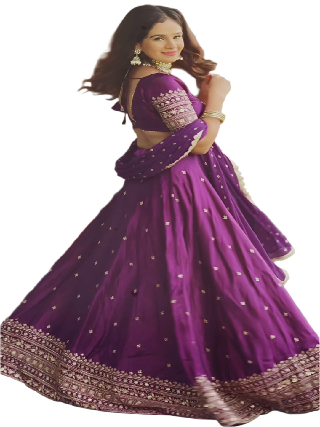 ES Satin silk Lehenga Choli & Dupatta with Thread with Sequins