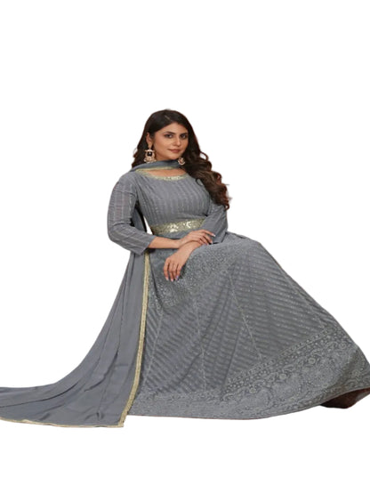 MV Premium Fox Georgette With Heavy Embroidery Work Gown & Dupatta